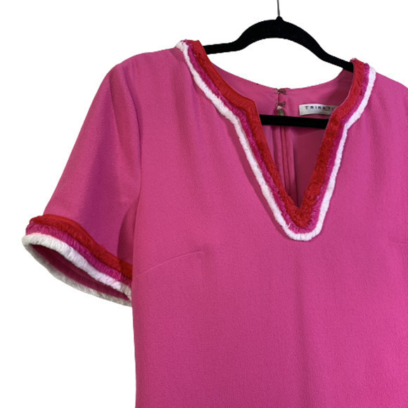 TRINA TURK Dress 4‎ Hot Pink Fringe Crepe Sheath Mini Preppy Resort Vacation - Picture 5 of 11